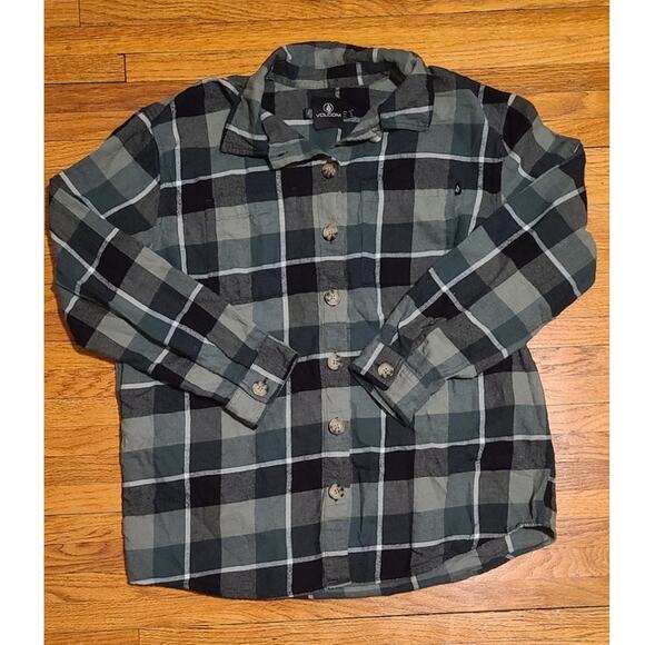 Volcom Green Plaid Flannel Medium - Picture 3 of 6